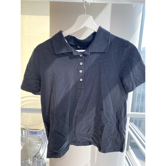 Zara Button-Up Polo- Dark Gray - Picture 2 of 3